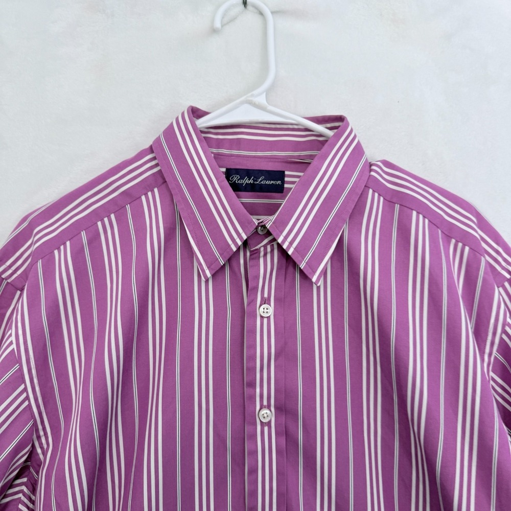 Ralph Lauren Purple Label Dress Shirt Mens L 16.5 Pink Stripe Business Casual - Picture 2 of 8
